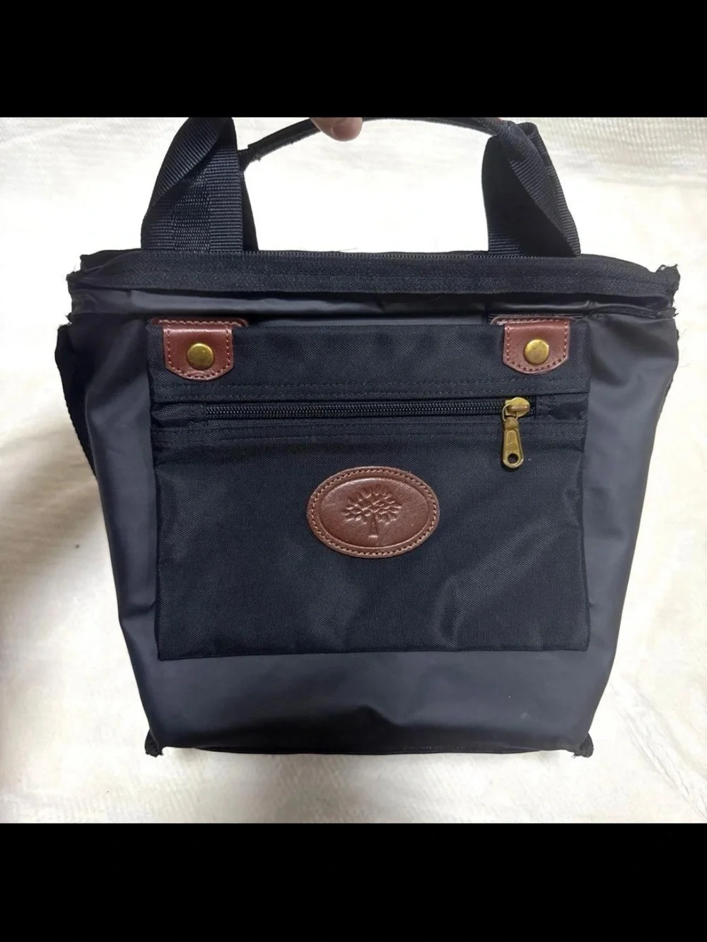 Mulberry Black Nylon Messenger with Brown Leather Patch